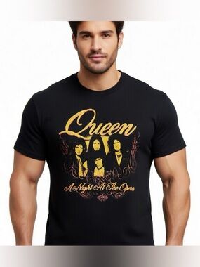 Men's Double Sided Short Sleeve Queen Graphic Band Tee